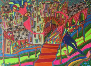 EMBRACE OF INFINITY, POSSIBILITY OF THE ABYSS (Toile acrylique et posca, format 130/97 cm)