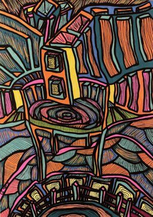 LANTERNS OF OBLIVION (Dessin format A4, feutres Posca sur papier 290 gr)