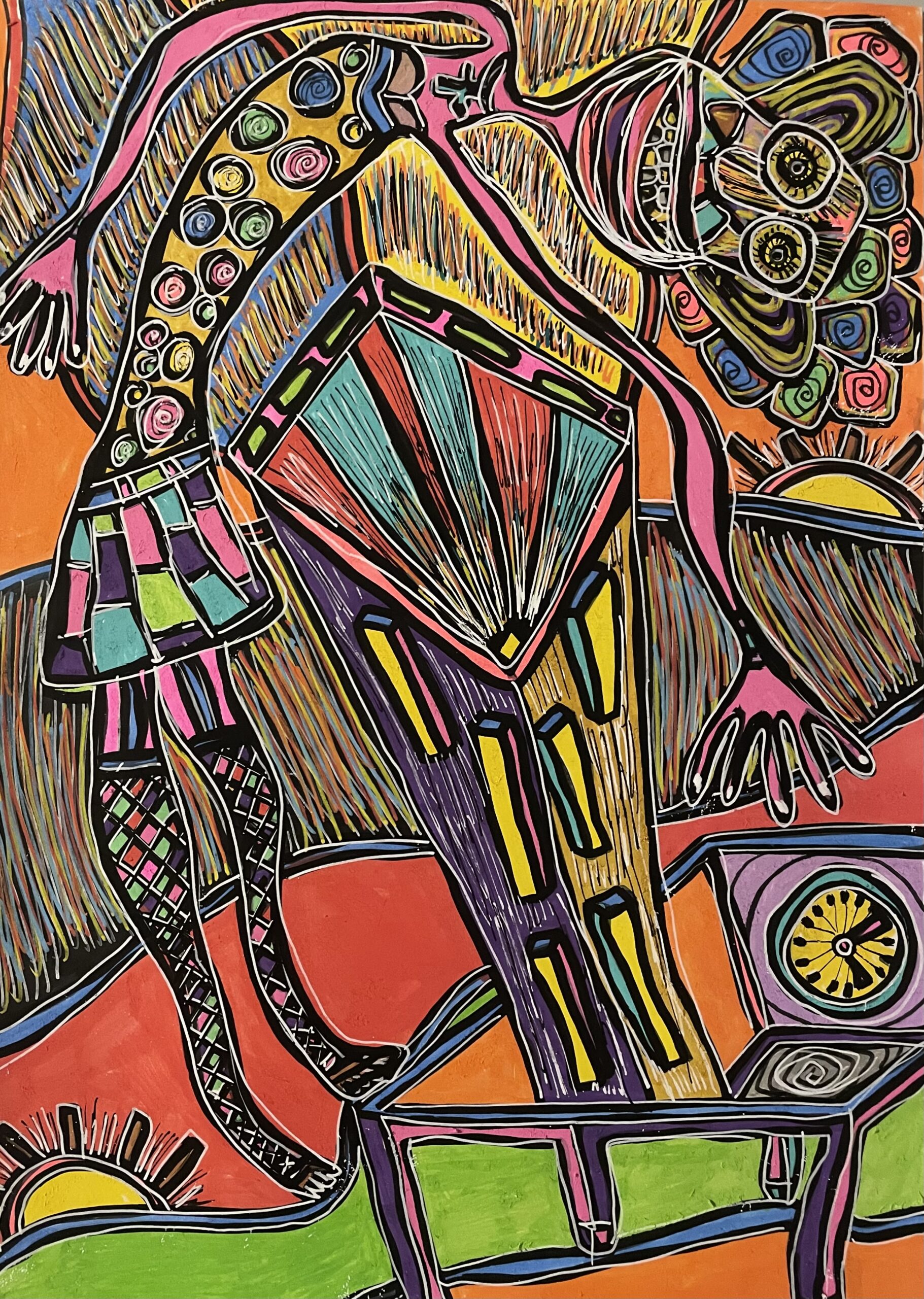 MADNESS FROM A LOW ANGLE (Dessin format A4, feutres Posca sur papier 350 gr)