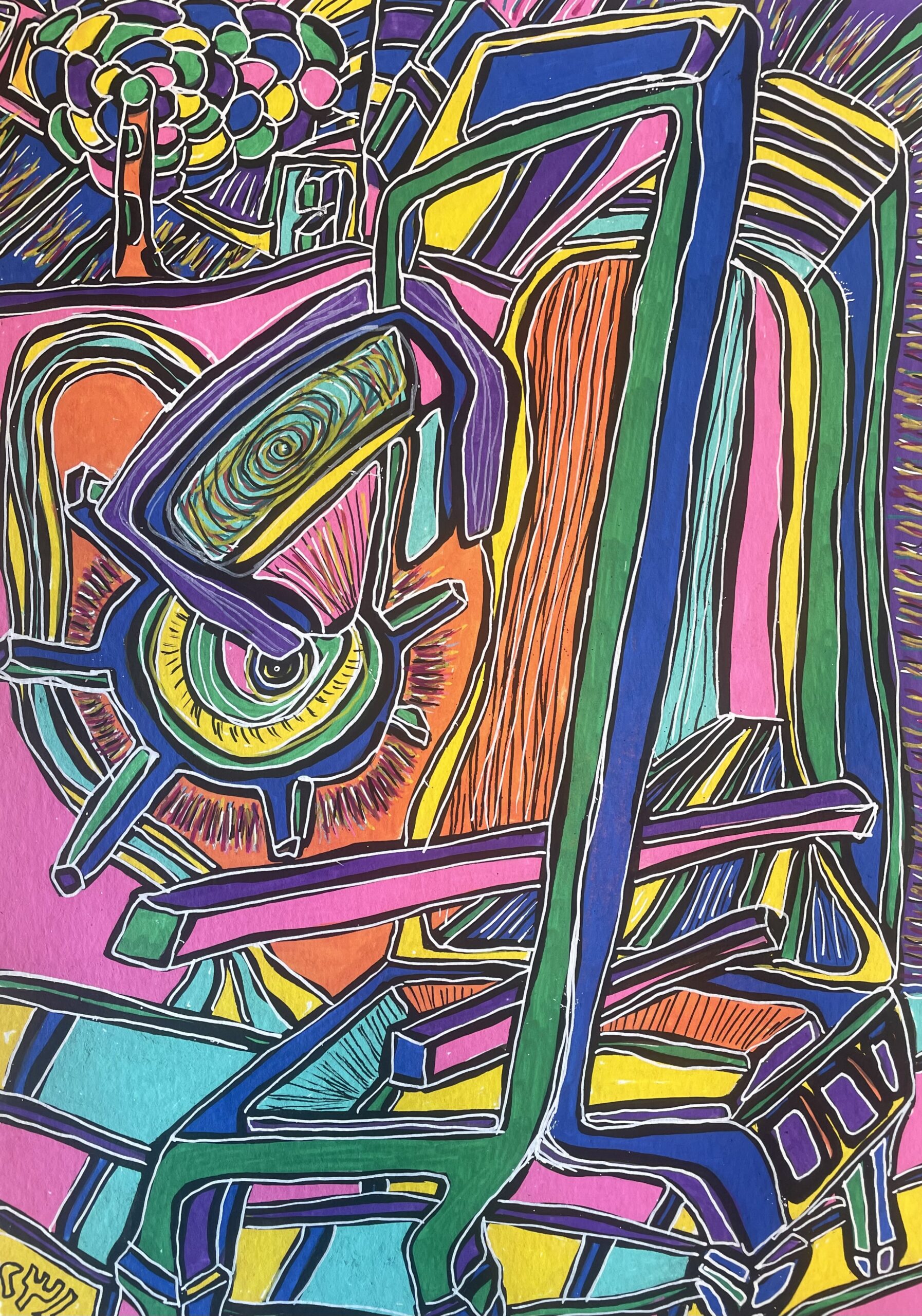 VIBRATIONS (Dessin format A4, feutres Posca sur papier 350 gr)