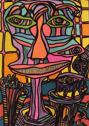 POURQUOI N'AS TU RIEN DIT ? (Dessin format A4, feutres Posca Acrylique sur papier 290 gr, fixatif anti-uv)