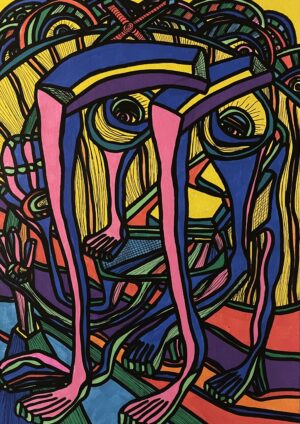 6 PIEDS SOUS TERRE (Dessin format A4, feutres Posca Acrylique sur papier 290 gr, fixatif anti-uv)