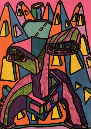 LE ROBOT QUI CACHE LES MONTAGNES (Dessin format A4, feutres Posca Acrylique sur papier 290 gr, fixatif anti-uv)