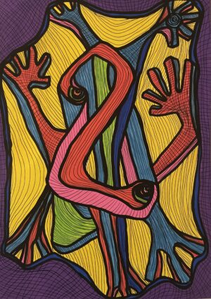 A L'ETROIT (Dessin format A4, feutres Posca Acrylique sur papier 250 gr, fixatif anti-uv)