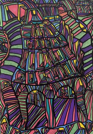 REGARDER CE N'EST PAS VOIR, L'ILLUSION EST NOTRE QUOTIDIEN (Dessin format A4, feutres Posca Acrylique sur papier 250 gr, fixatif anti-uv)