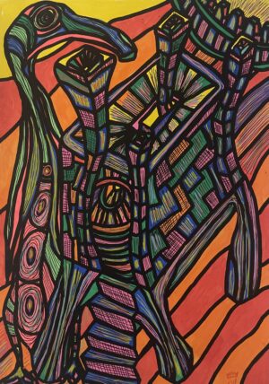 LE HERON DU CHATEAU (Dessin format A4, feutres Posca Acrylique sur papier 250 gr, fixatif anti-uv)