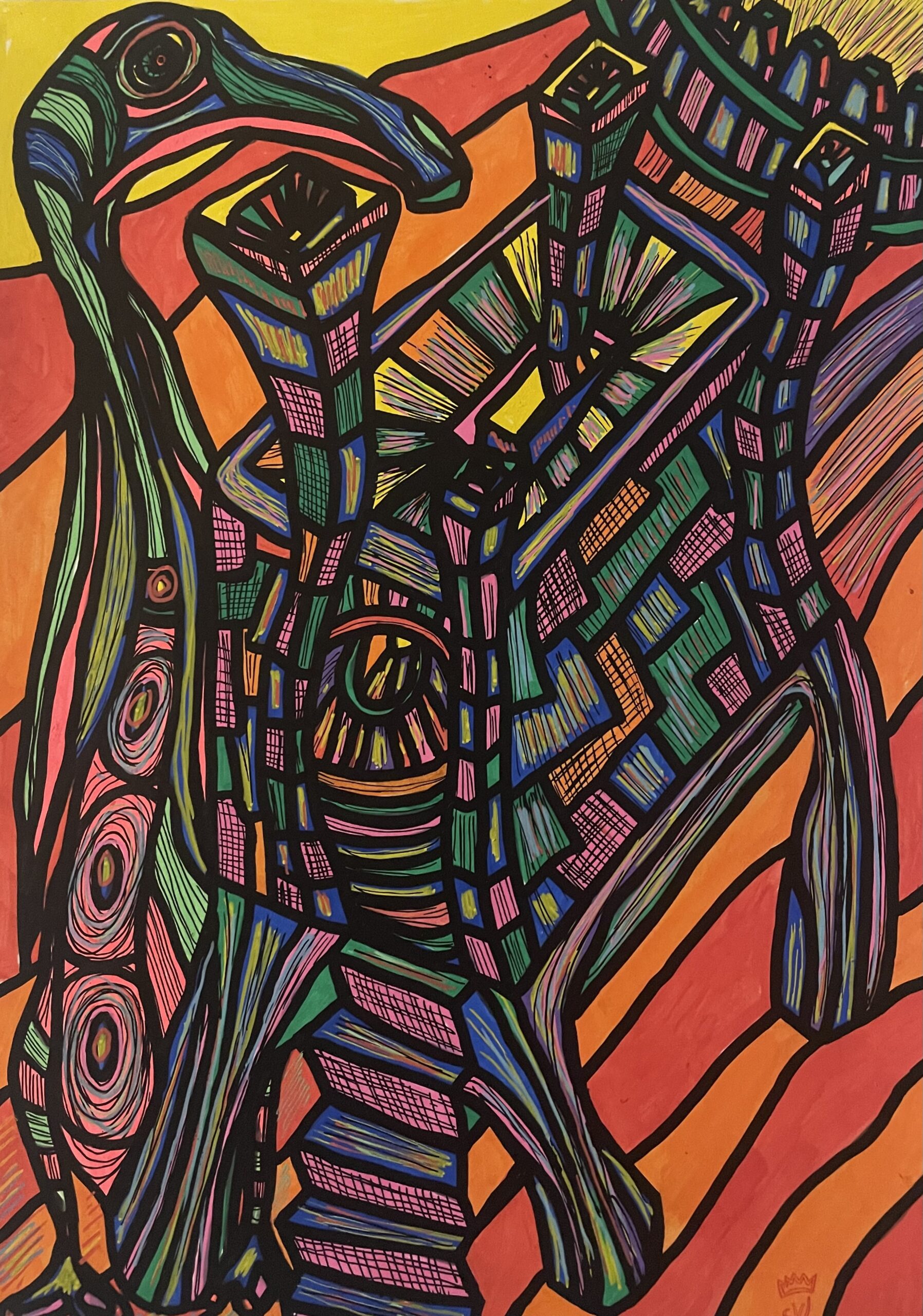 LE HERON DU CHATEAU (Dessin format A4, feutres Posca Acrylique sur papier 250 gr, fixatif anti-uv)