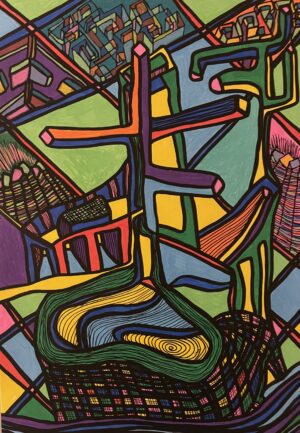 CLOISEMENT DES MONDES (Dessin format A4, feutres Posca Acrylique sur papier 250 gr, fixatif anti-uv)