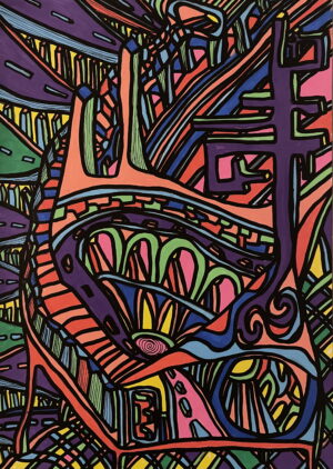 ABSOLUES ROADS (Dessin format A4, feutres Posca Acrylique sur papier 250 gr, fixatif anti-uv)