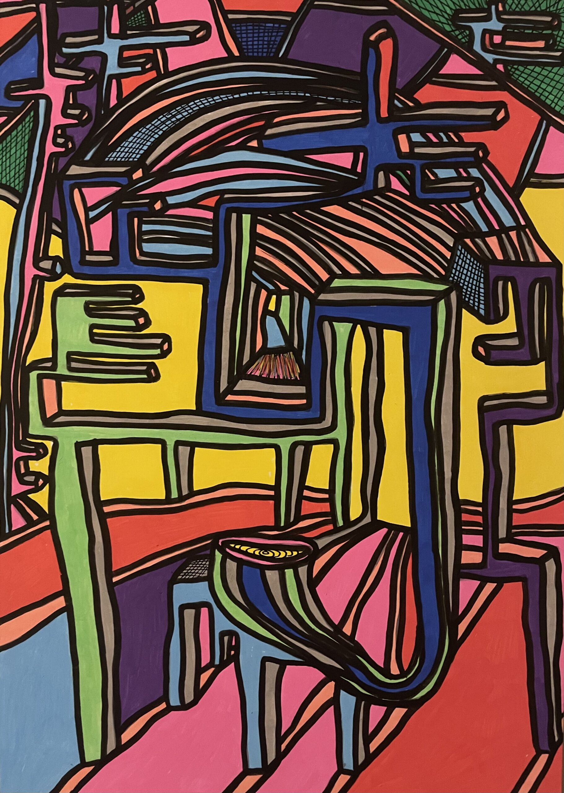 COULEURS ET COMPOSITION EN DEHORS DES CODES DE L'INNE, NAISSANCE D'UNE AUTRE REALITE (Dessin format A4, feutres Posca Acrylique sur papier 250 gr, fixatif anti-uv)