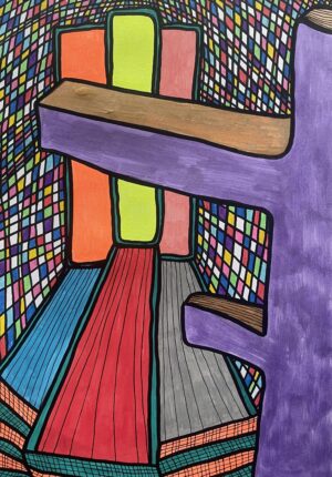 PROFONDEUR DU TRAIT, PLATITUDE REJOUISSANTE DE LA COULEUR (Dessin format A4, feutres Posca Acrylique sur papier 250 gr, fixatif anti-uv) (Copie)