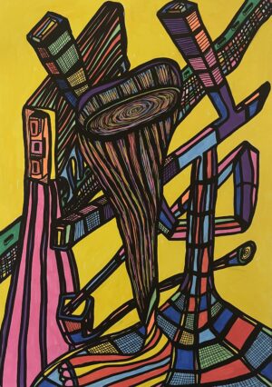 LEVITATION STATIQUE (Dessin format A4, feutres Posca Acrylique sur papier 250 gr, fixatif anti-uv)