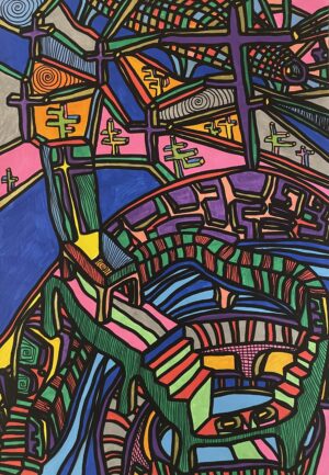 LES CROIX AVANT ET APRES L'EFFROI (Dessin format A4, feutres Posca Acrylique sur papier 250 gr, fixatif anti-uv)