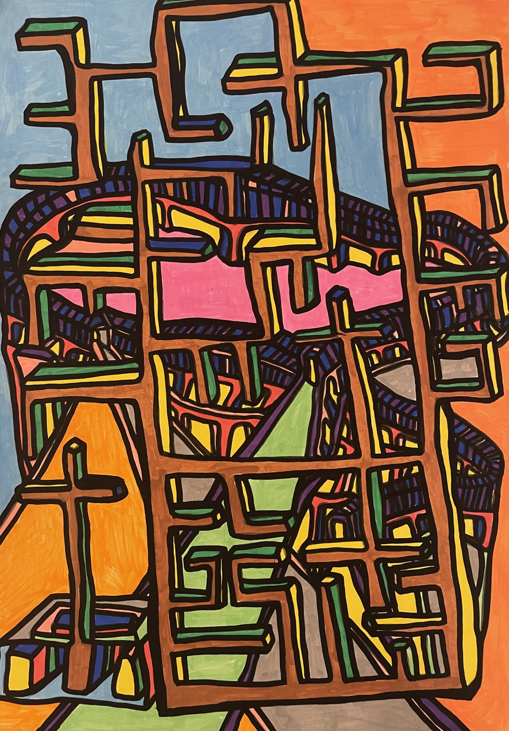 PROFONDE PLATITUDE (Dessin format A4, feutres Posca Acrylique sur papier 250 gr, fixatif anti-uv)