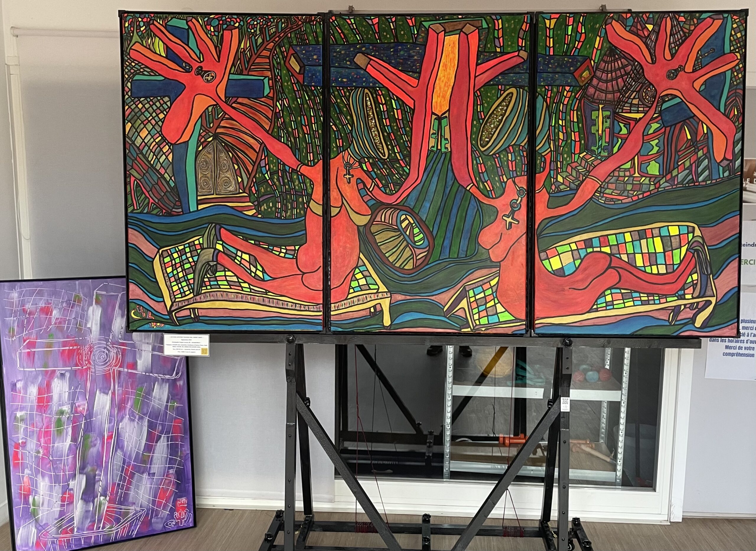 LES FAUX APOTRES TOUCHES PAR L’ESPRIT SAINT (Triptyque articulé 3 parties + couvercle sur Toile acrylique et posca, format 219/116 cm) – Image 2