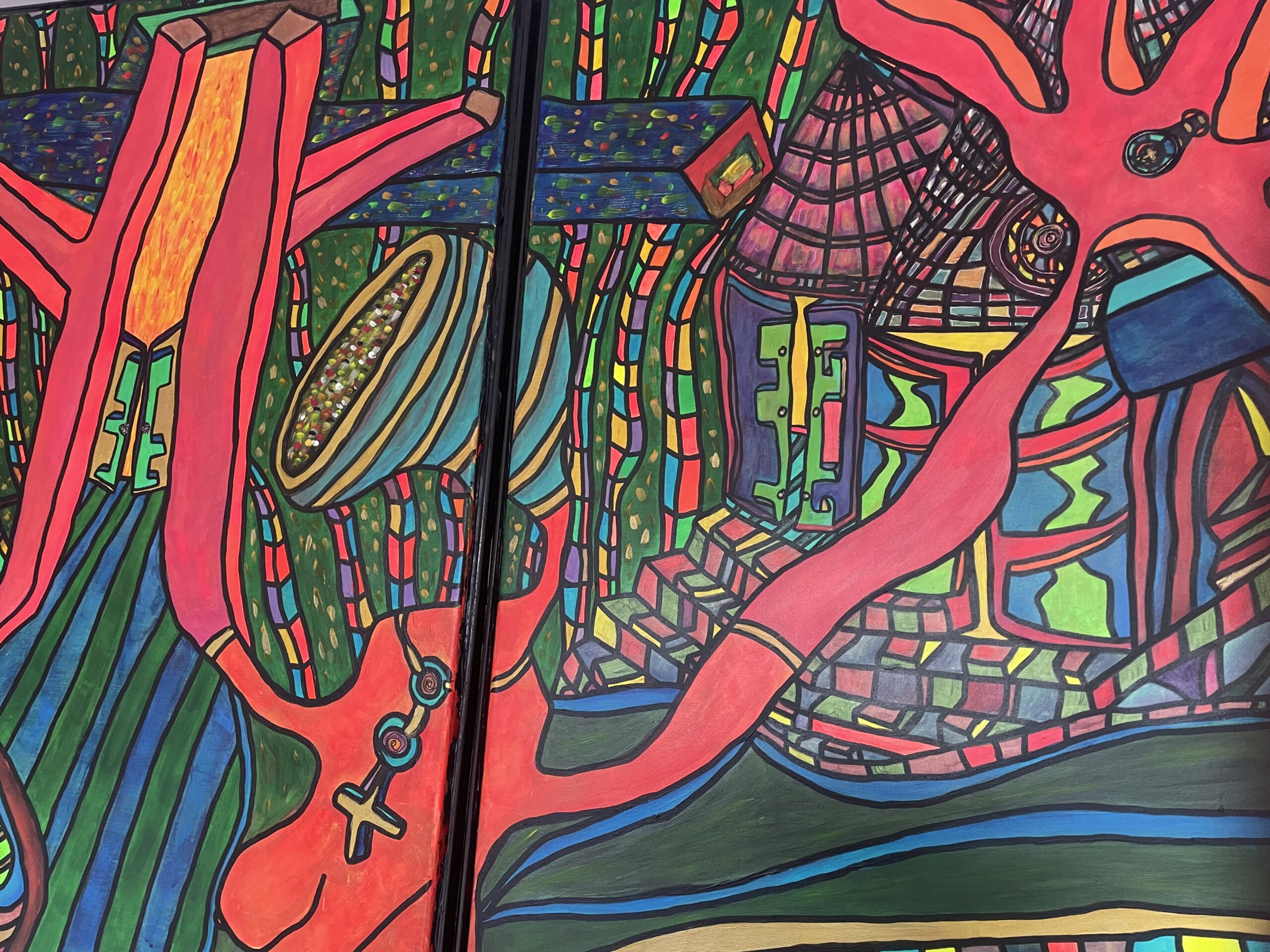 LES FAUX APOTRES TOUCHES PAR L’ESPRIT SAINT (Triptyque articulé 3 parties + couvercle sur Toile acrylique et posca, format 219/116 cm) – Image 5