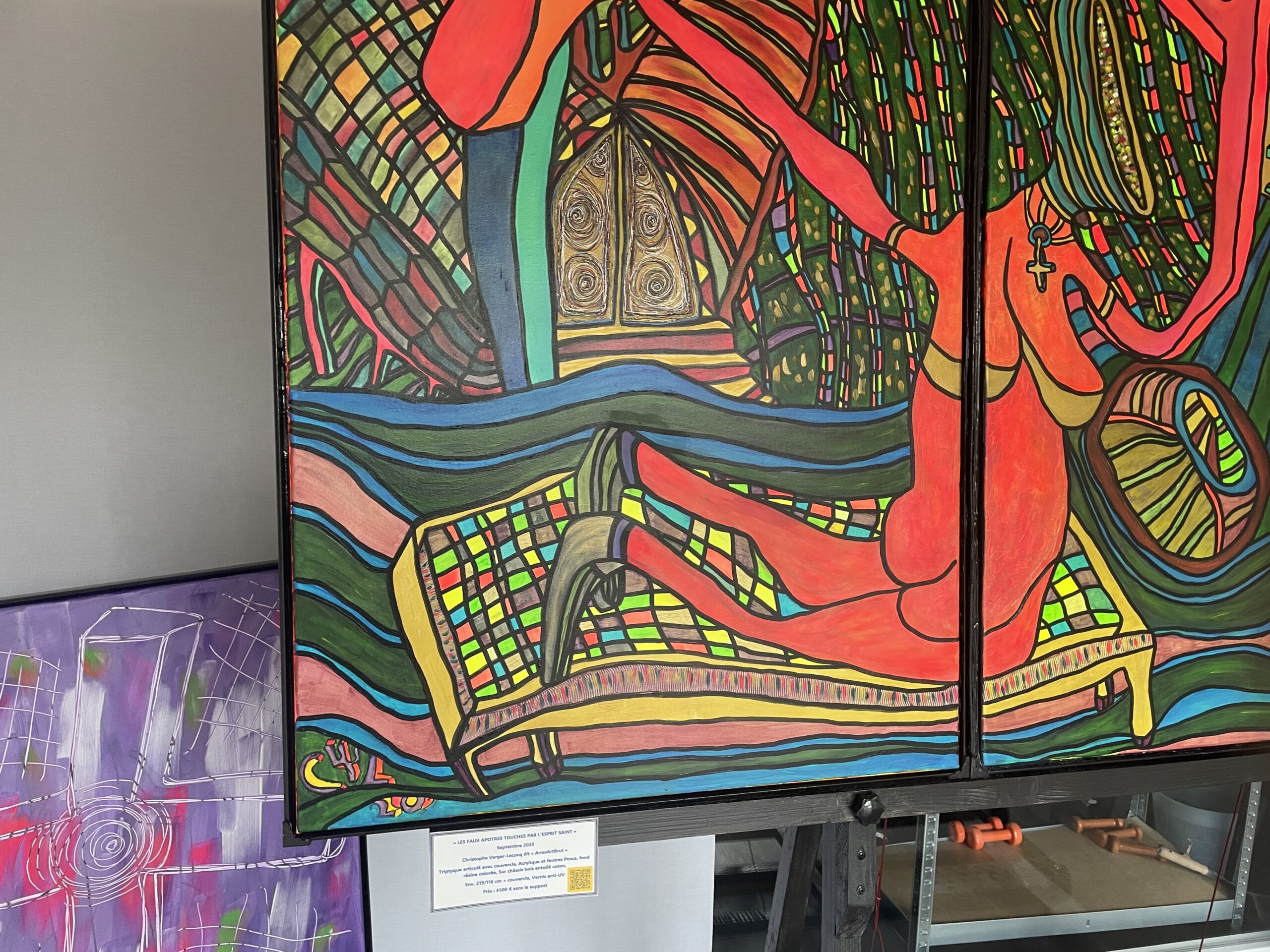 LES FAUX APOTRES TOUCHES PAR L’ESPRIT SAINT (Triptyque articulé 3 parties + couvercle sur Toile acrylique et posca, format 219/116 cm) – Image 3