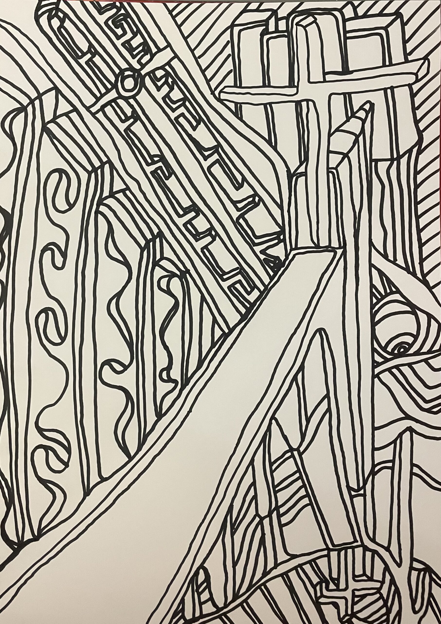 UN PONT VERS LE SPLENDIDE OUBLI (Dessin format A4, feutres Posca Acrylique sur papier 250 gr, fixatif anti-uv) – Image 2