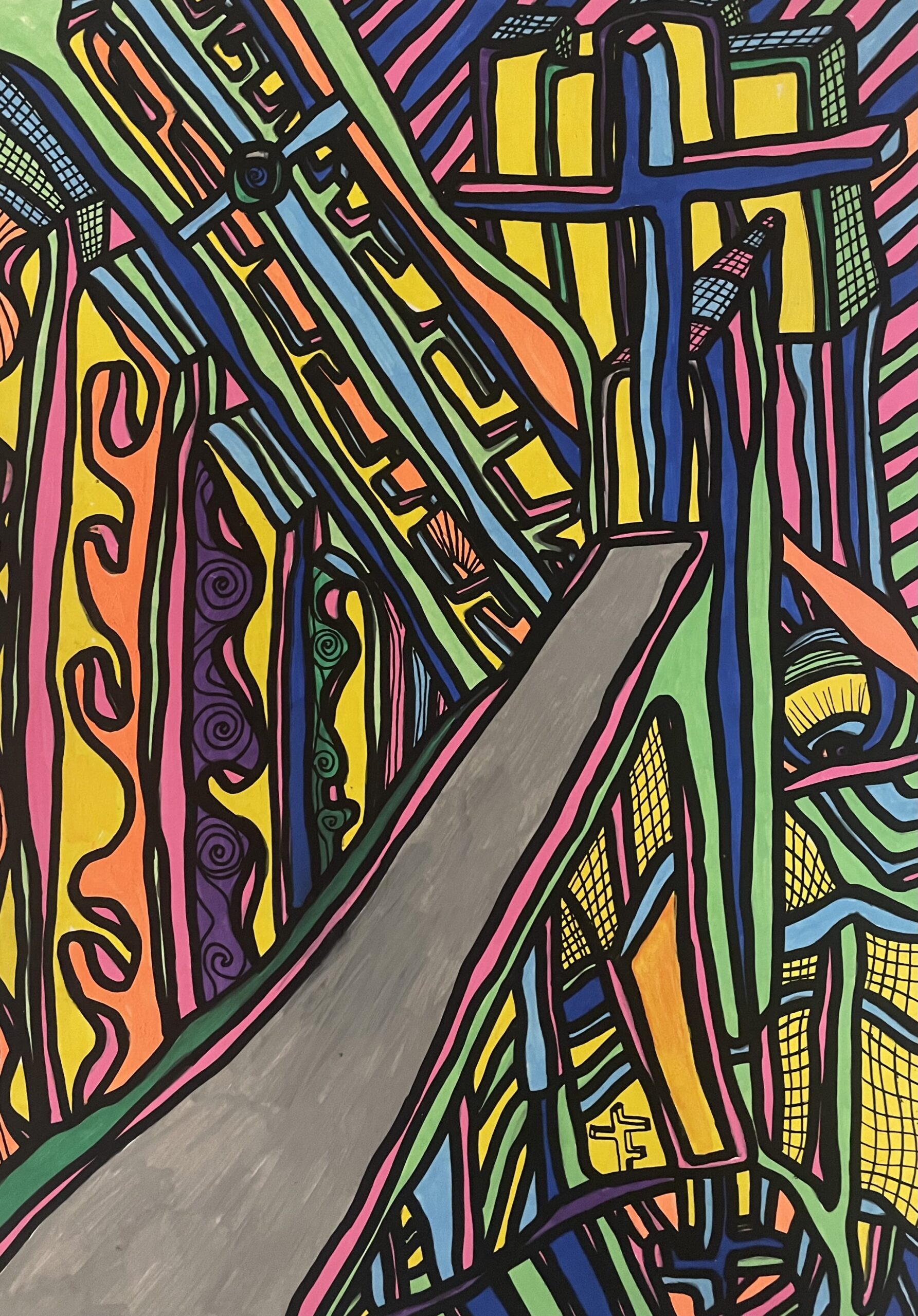 UN PONT VERS LE SPLENDIDE OUBLI (Dessin format A4, feutres Posca Acrylique sur papier 250 gr, fixatif anti-uv)