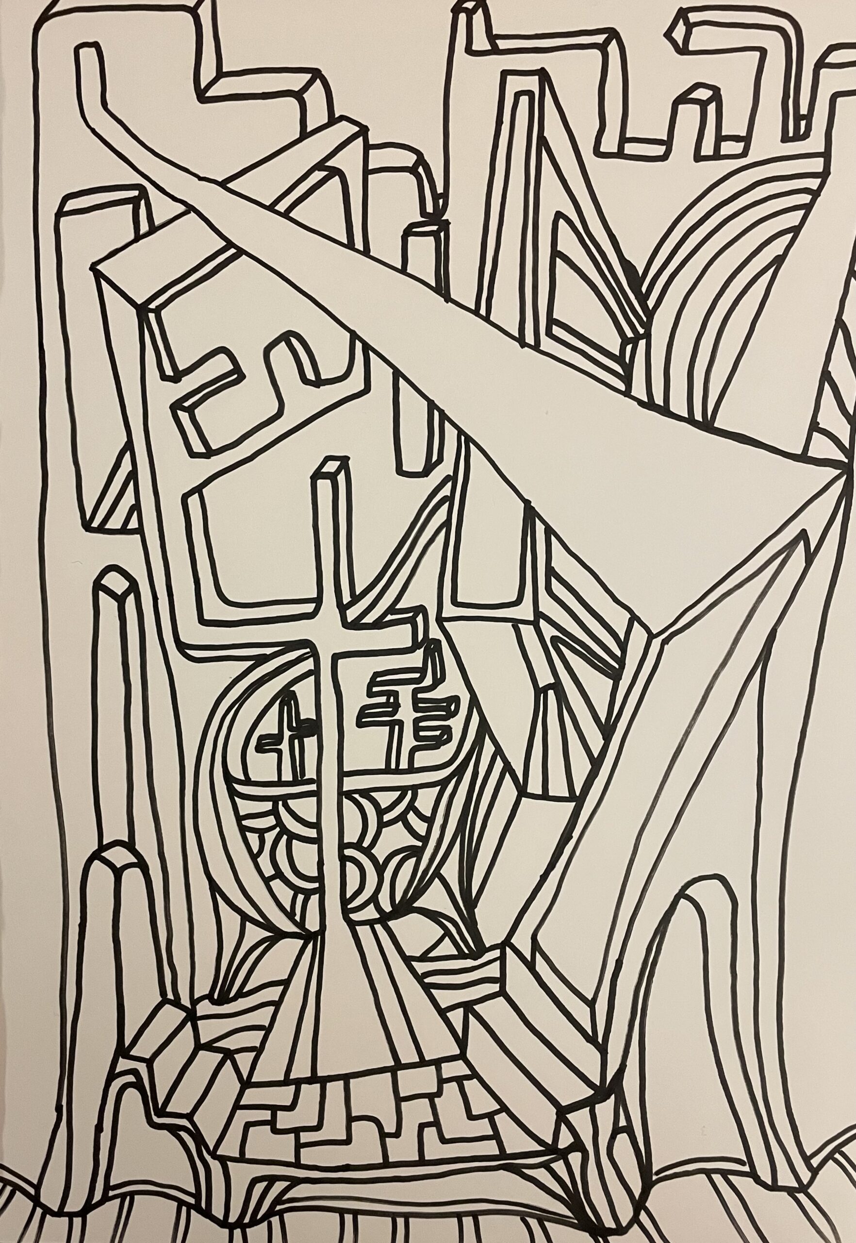 VERS L'IMMORTALITE, IL TE FAUDRA CHANGER DE VAISSEAU ET T'OUBLIER POUR RENAITRE (Dessin format A4, feutres Posca Acrylique sur papier 250 gr, fixatif anti-uv) – Image 2