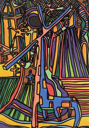 PERDU, TU CONNAITRAS CROIX LA CROIX SANS SAUVER QUICONQUE (Dessin format A4, feutres Posca Acrylique sur papier 250 gr, fixatif anti-uv)