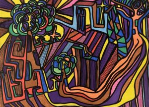 L’oiseau lyre, dessin art singulier aux feutres Posca par ArrasArtBrut