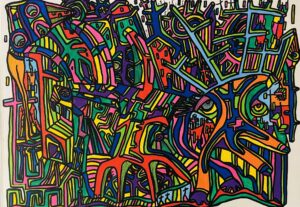 El caos que nos mira, dessin art singulier aux feutres Posca par ArrasArtBrut